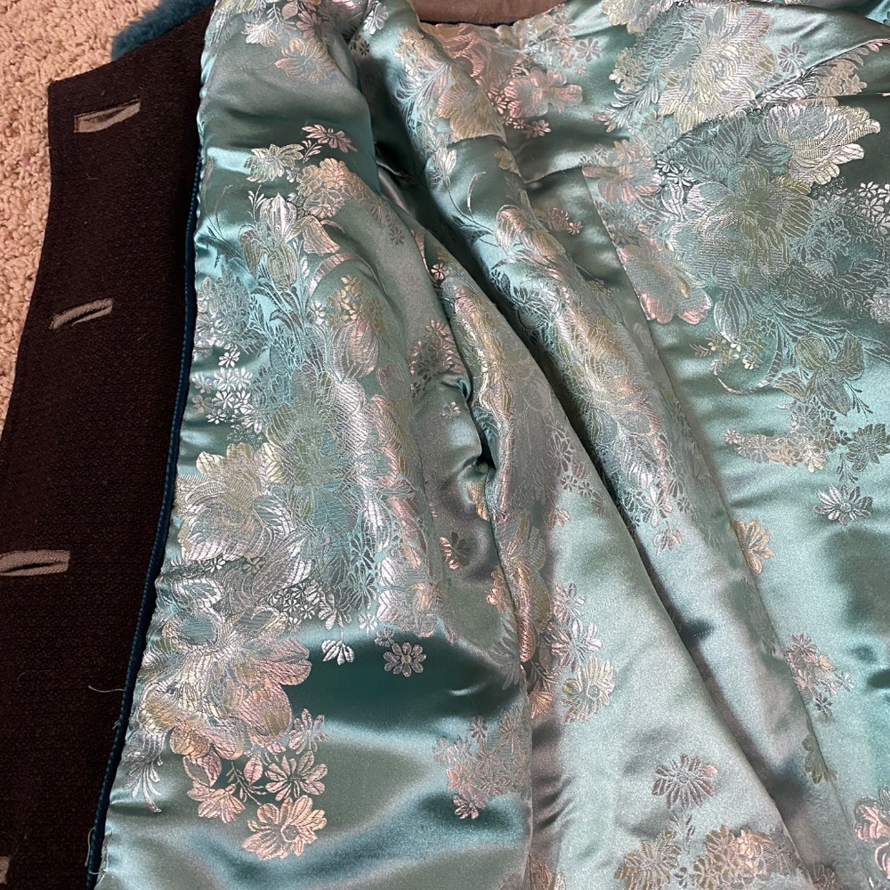 OOAK Handmade Wool, Faux Sherpa, Satin Lined Coat Ginkgo Leaf Patttern Medium - Picture 9 of 9